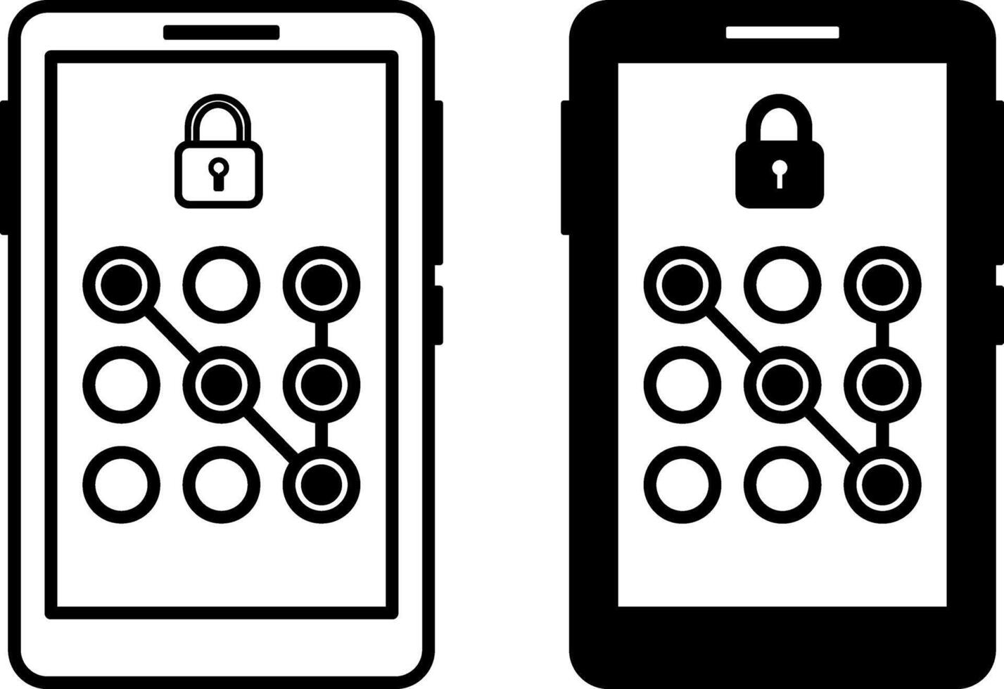 Passcode Icons. Black and White Illustration. Mobile Phone, Padlock, and Hidden Code. Code to Unlock Phone. Password and Data Security Concept vector