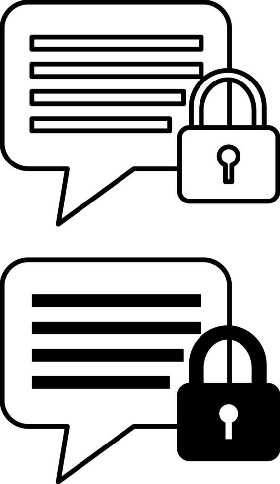 Private Message Icons. Black and White Illustration. Speech Bubble and Padlock. Private Online Chat Channel Accessible Only to Chat Participants. Password and Data Security Concept vector