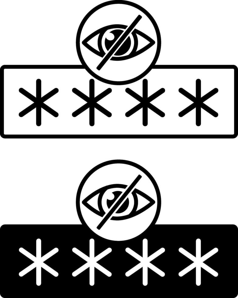 Hidden Password Icons. Black and White Illustration. Eye and Hidden Code. Password and Data Security Concept vector