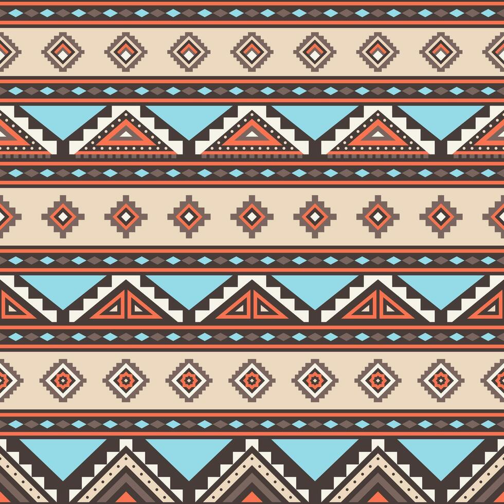 Tribal striped seamless pattern. Aztec blue beige geometric background. Can be used in textile design, web design for making of clothes, accessories, decorative paper, wrapping, backpacks, etc. vector