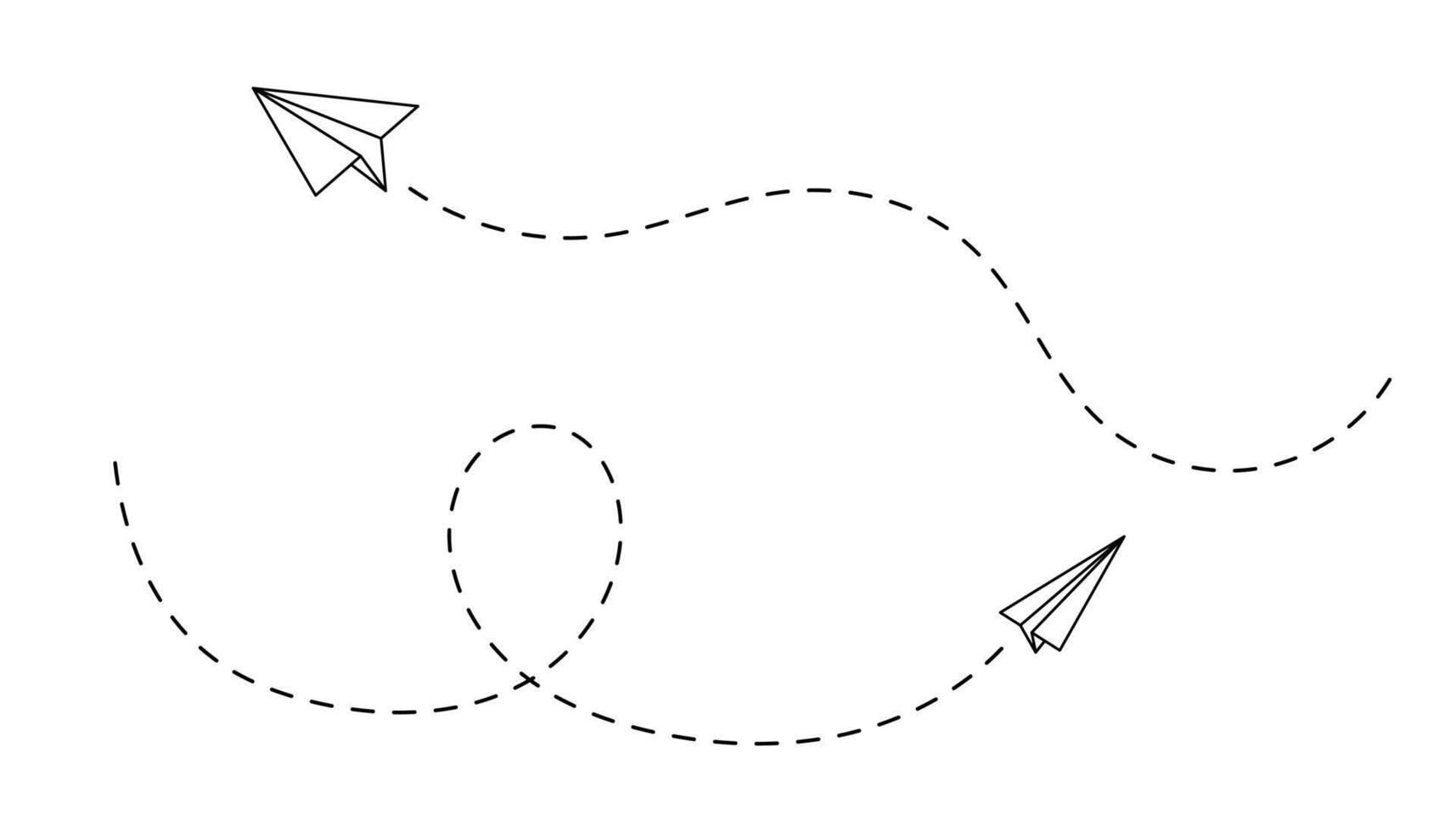 path of paper plane in flight with air trail and outline design. Fly or glide by jet or aeroplane with toy-like shape and minimal craft style. Great for concepts. vector
