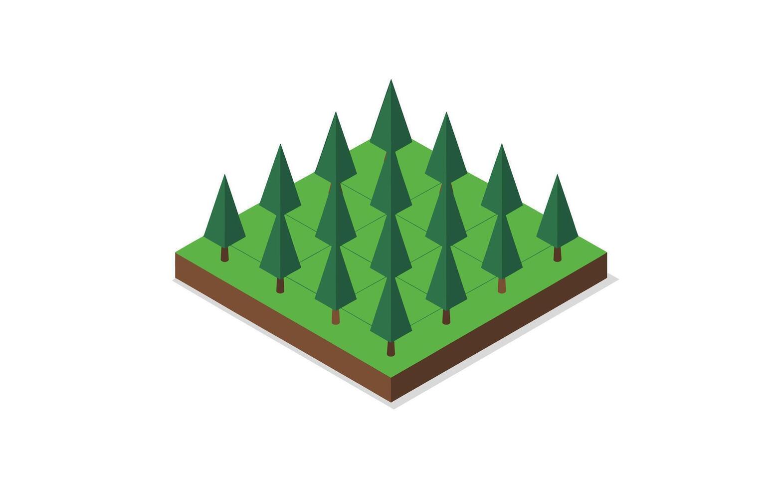 Isometric Forest of Evergreen Trees on a Grassy Knoll Clean and Minimalist Illustration for Game Design and Environmental Concepts vector