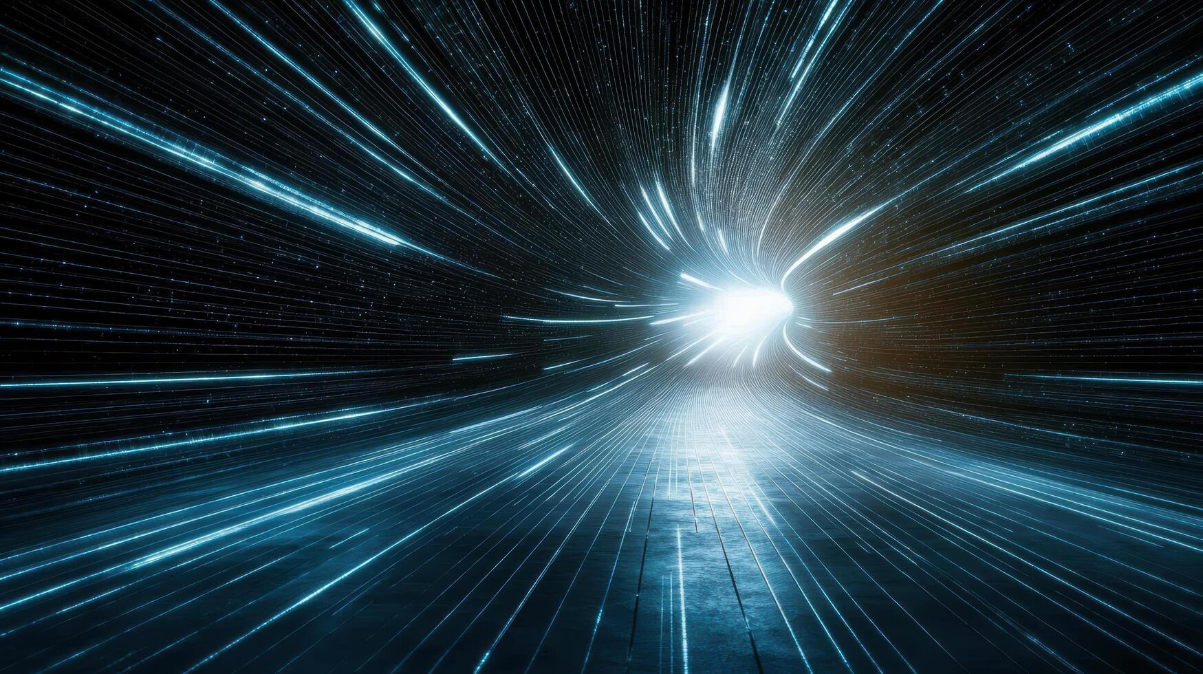 A tunnel with light trails and a tunnel with a light trail photo