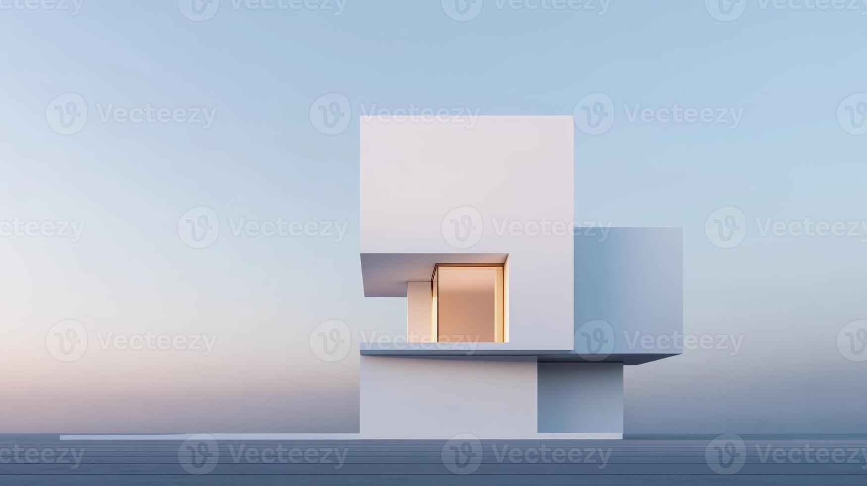 Modern architectural design of a minimalist structure at dusk with soft lighting effects and clear skies photo