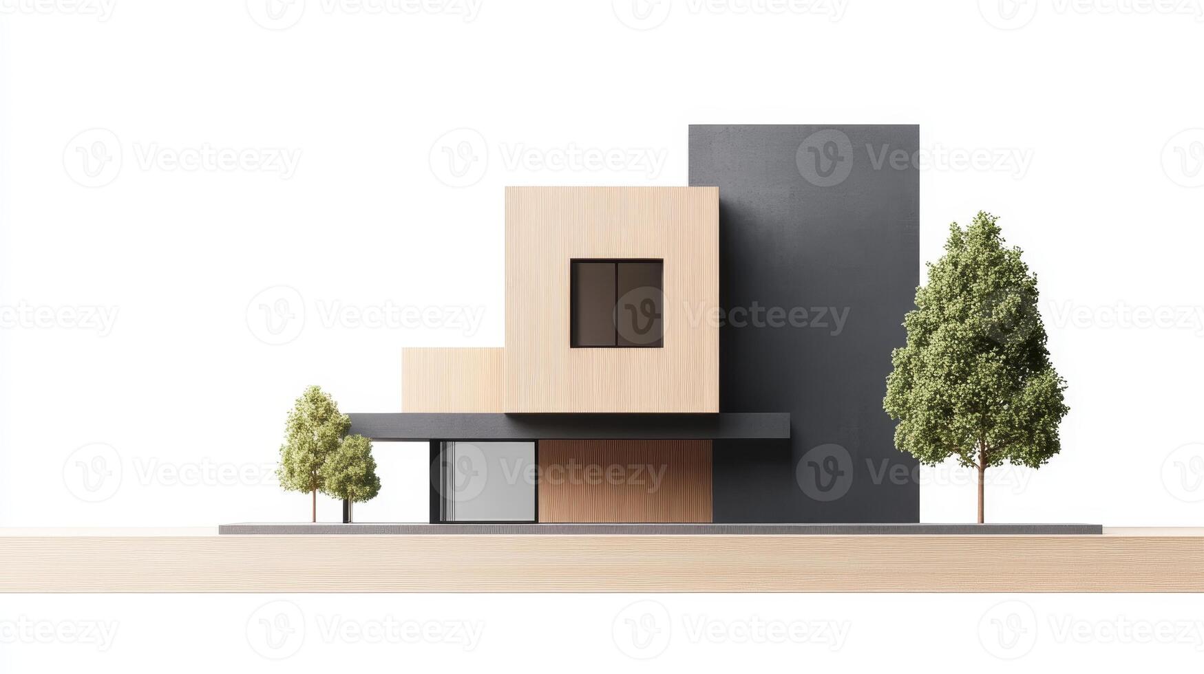 Modern architecture design showcasing minimalist lines and organic shapes with natural elements in a bright setting photo