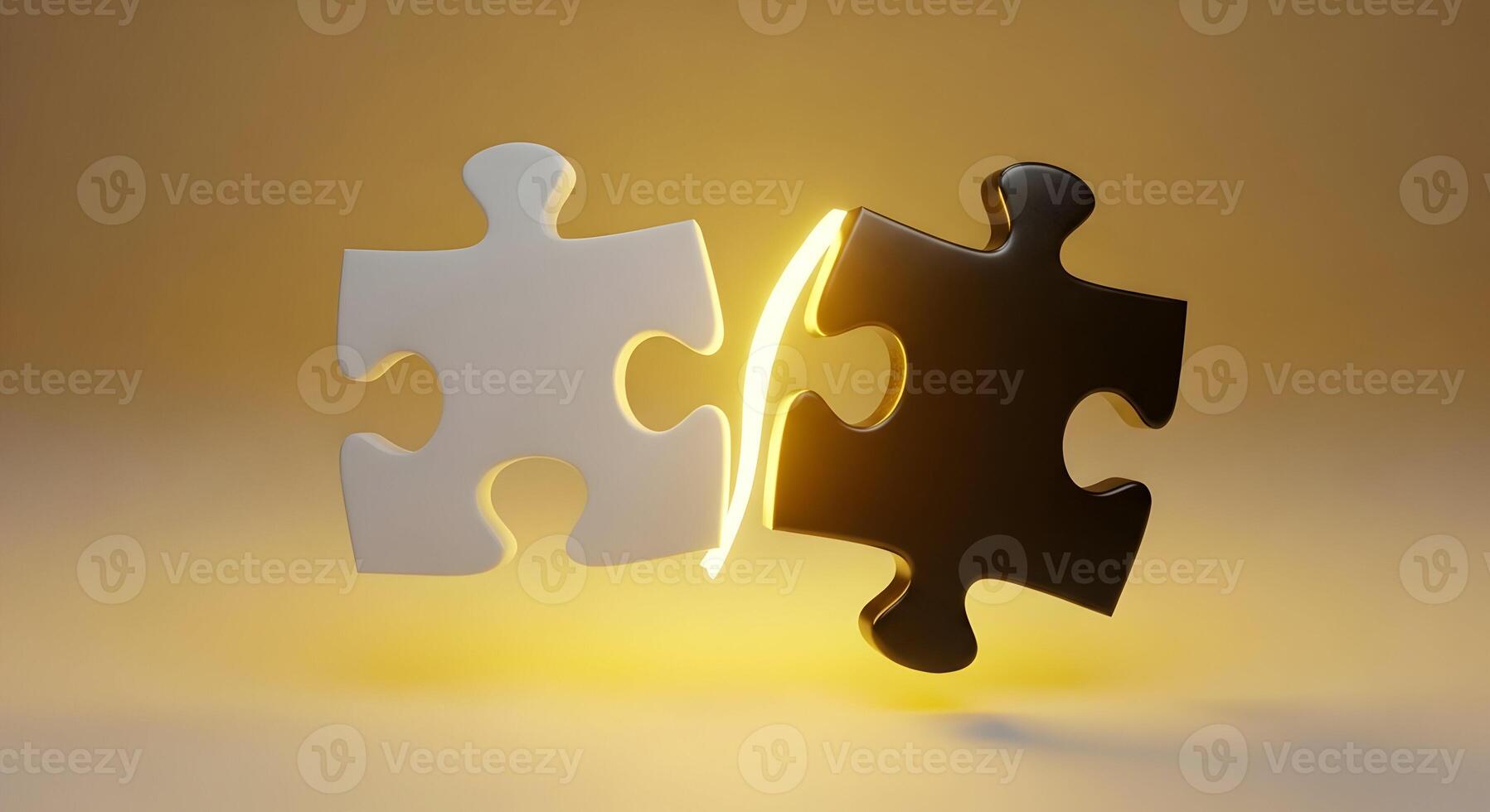 Complementary Jigsaw Pieces Symbolizing Unity and Connection on Golden Background, Conceptual and Metaphorical photo
