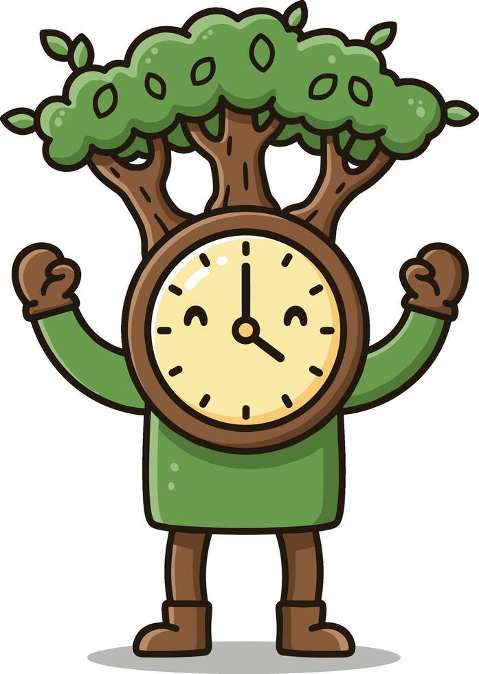 A cartoon clock with a tree on it vector