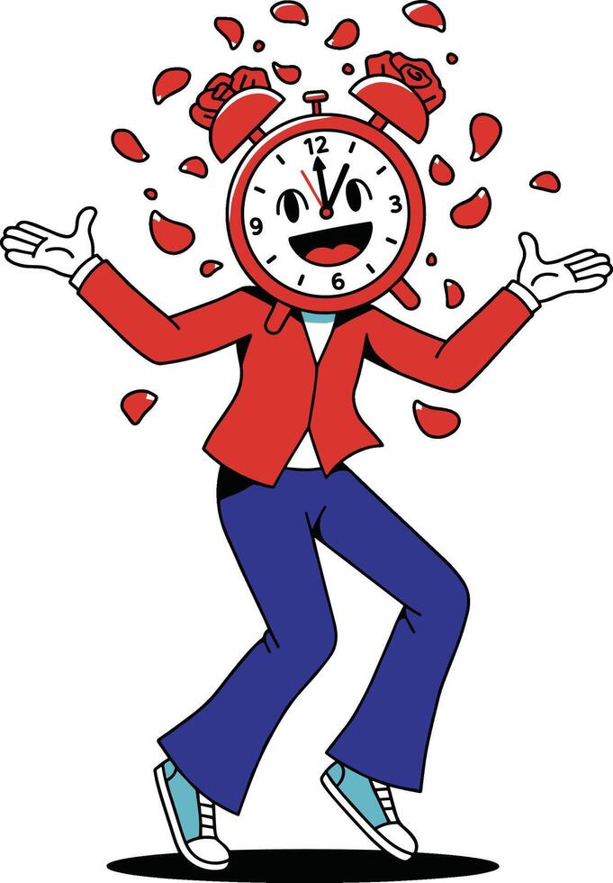 A cartoon character is running with a clock in his hands vector