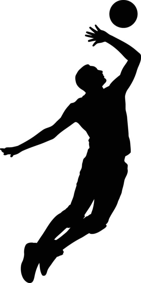 Dynamic silhouette of a volleyball player executing a powerful spike vector
