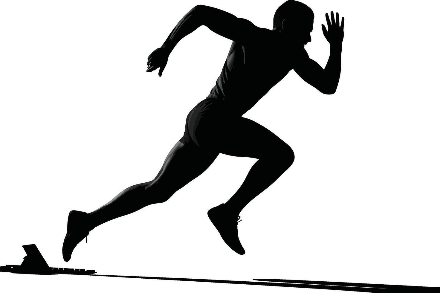 Dynamic silhouette of an athlete exploding from starting blocks in a sprint race vector