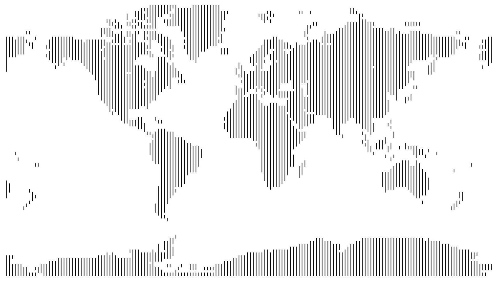 Vertical line shape world map showing continents in even linear patterns. Digital atlas design with balanced geometry and country separation vector