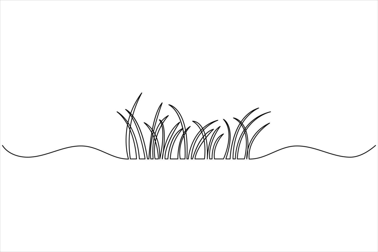 One line drawing of grass field with flower abstract minimal botanical illustration vector