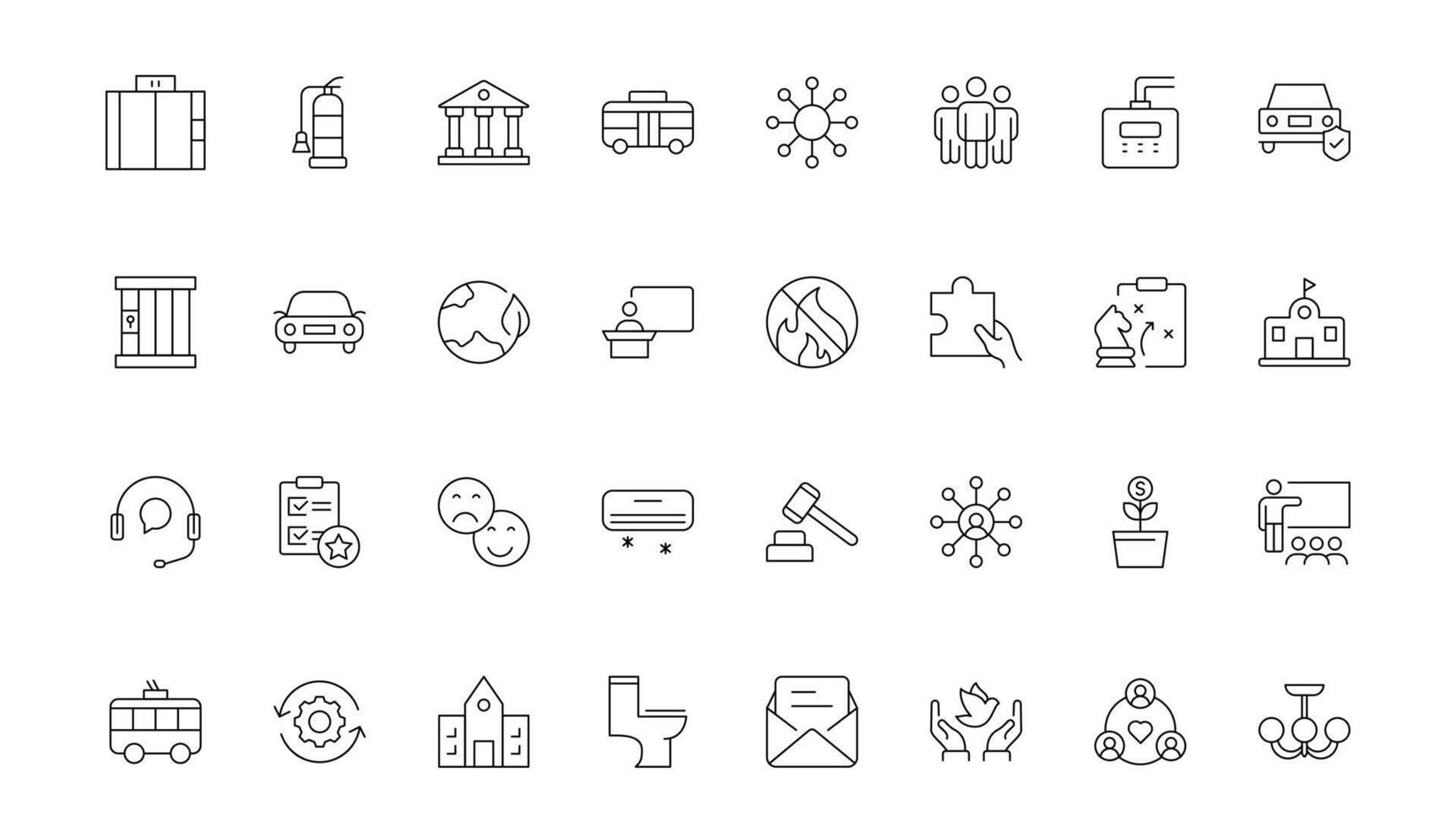 Icon Set of line Public Services. Minimal thin line web icon set. Line icons related to public utilities. Gas, electricity, water, heating. vector