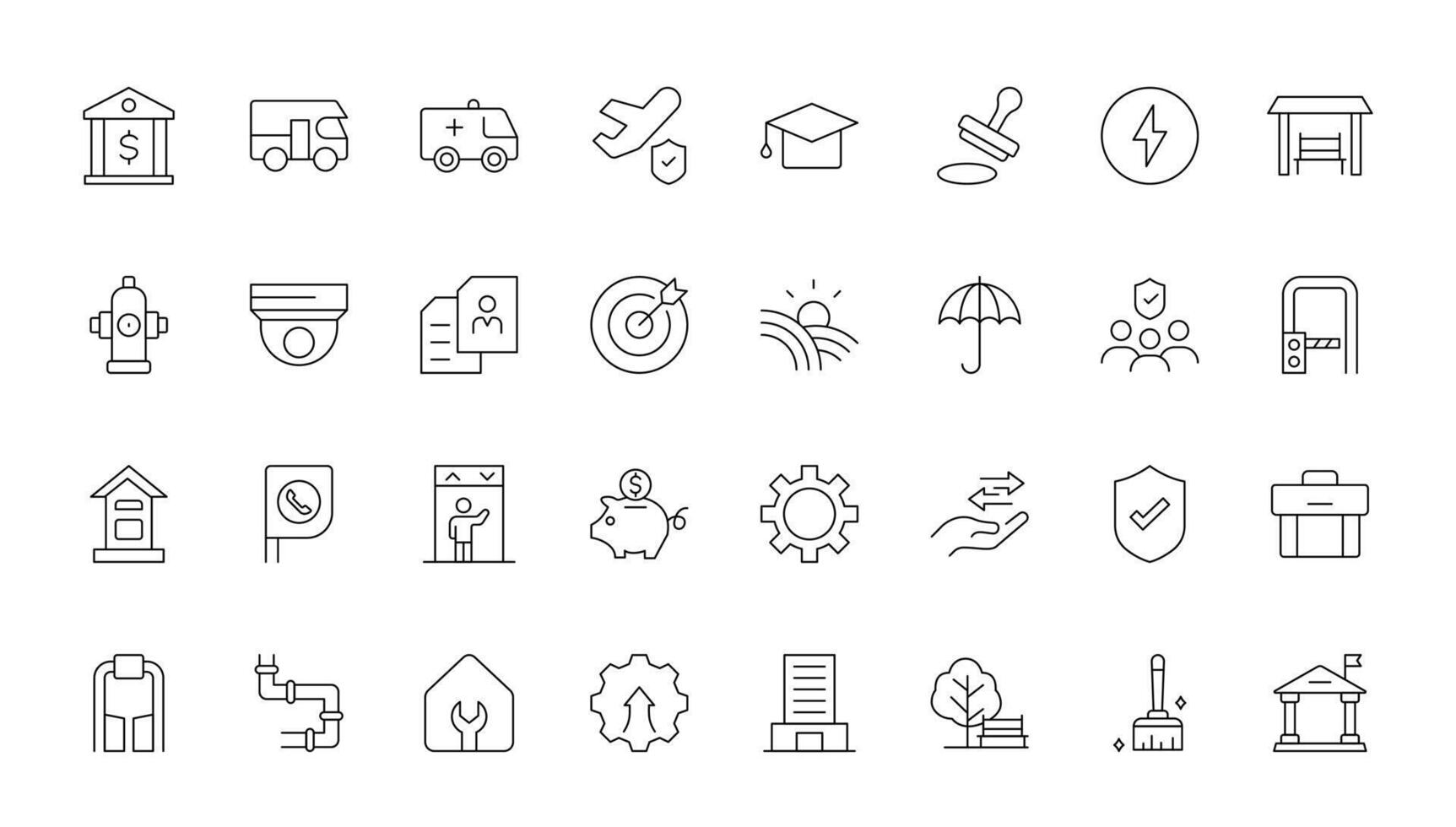 Icon Set of line Public Services. Minimalist line web icon set. Line icons related to public utilities. Gas, electricity, water, heating. vector