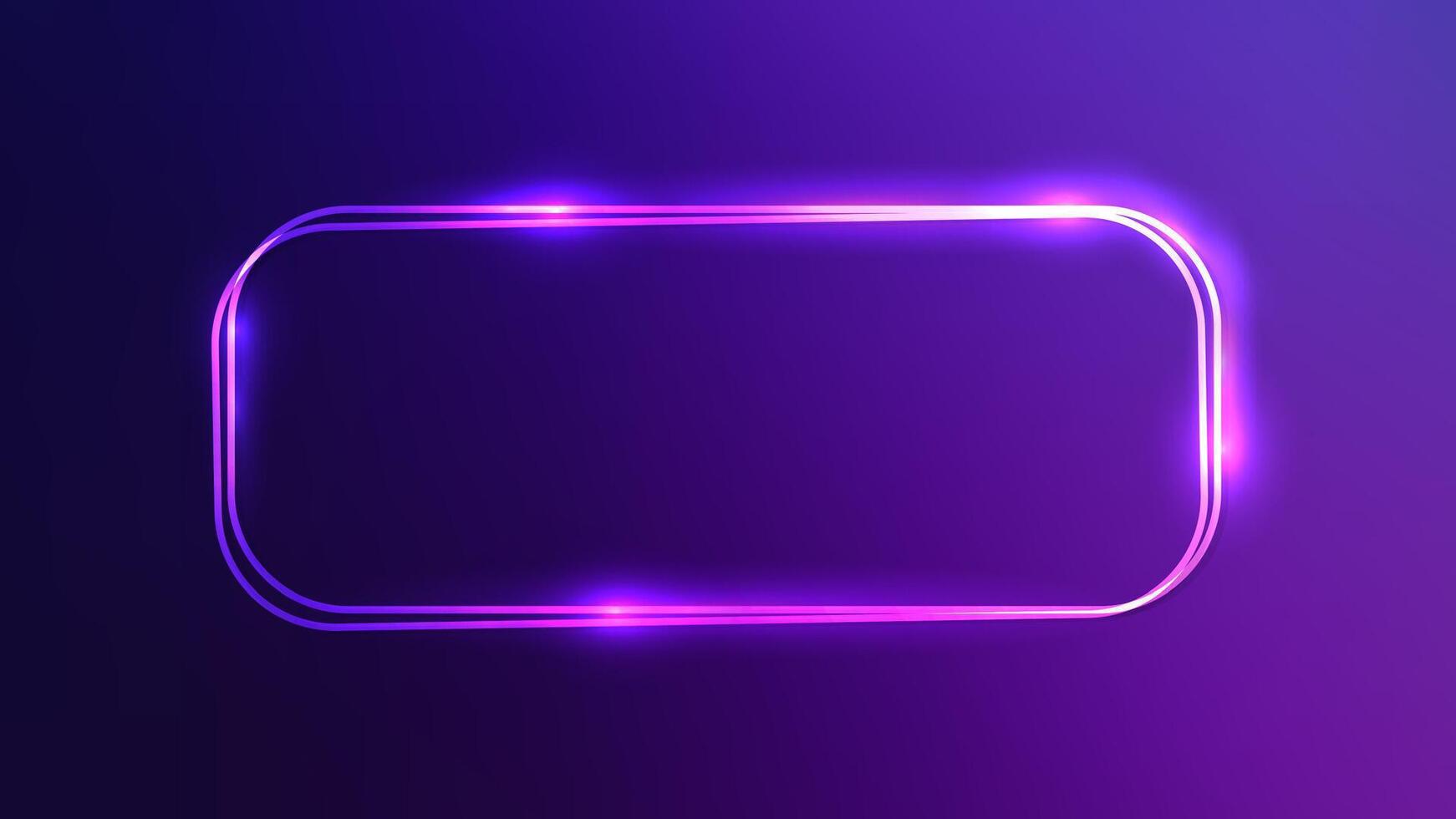 Neon double rounded rectangular frame with shining effects on dark blue background. Empty glowing techno backdrop. illustration vector