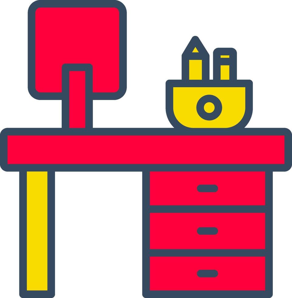 A desk with a computer and a pencil box vector