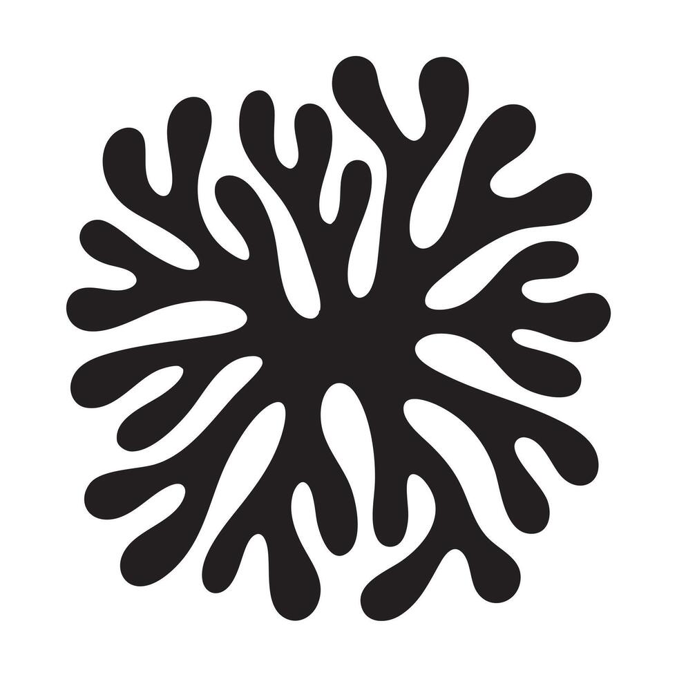 Organic Abstract Silhouette Pattern Featuring Tangled Root-Like Black Forms Clustered At Center On White Background vector