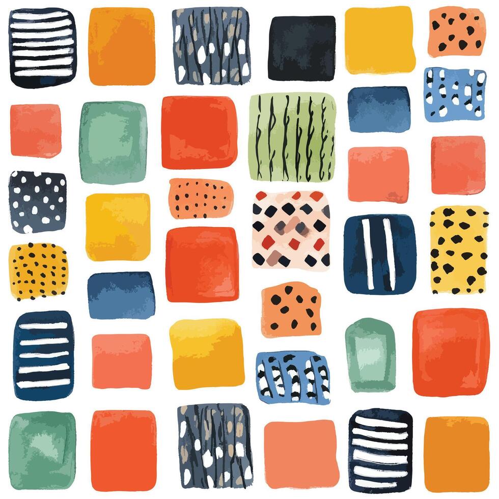 Varied Watercolor Squares A Colorful Mosaic of Textures and Patterns vector