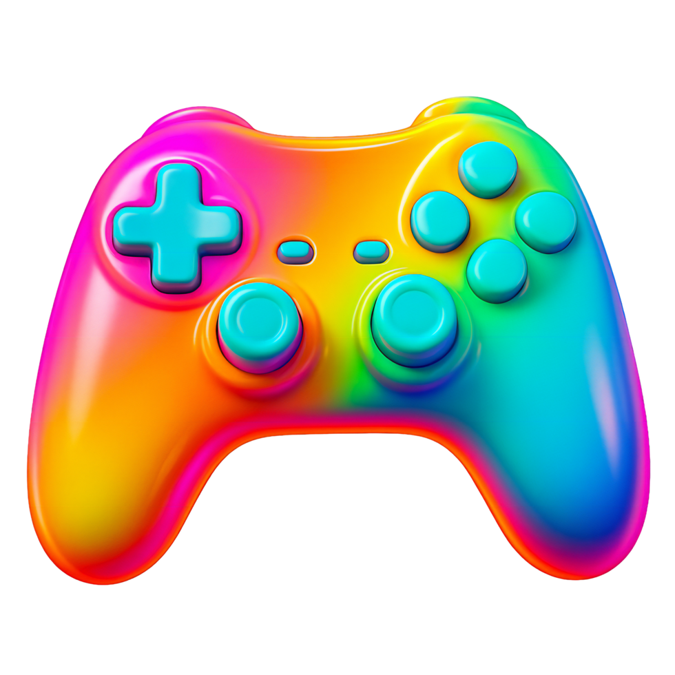 A Vibrantly Colored Game Controller With Cyan Buttons And Joysticks On A Transparent Background png