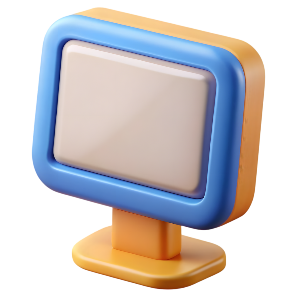 Charming Retro-Styled 3D Render of a Blank Computer Monitor, Displaying a Playful and Nostalgic Mood on Transparent Background png