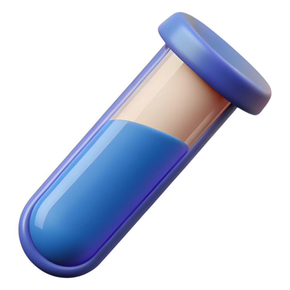 Shiny Blue Test Tube with Liquid Sample 3D Render of a Science Experiment in a Laboratory Setting png