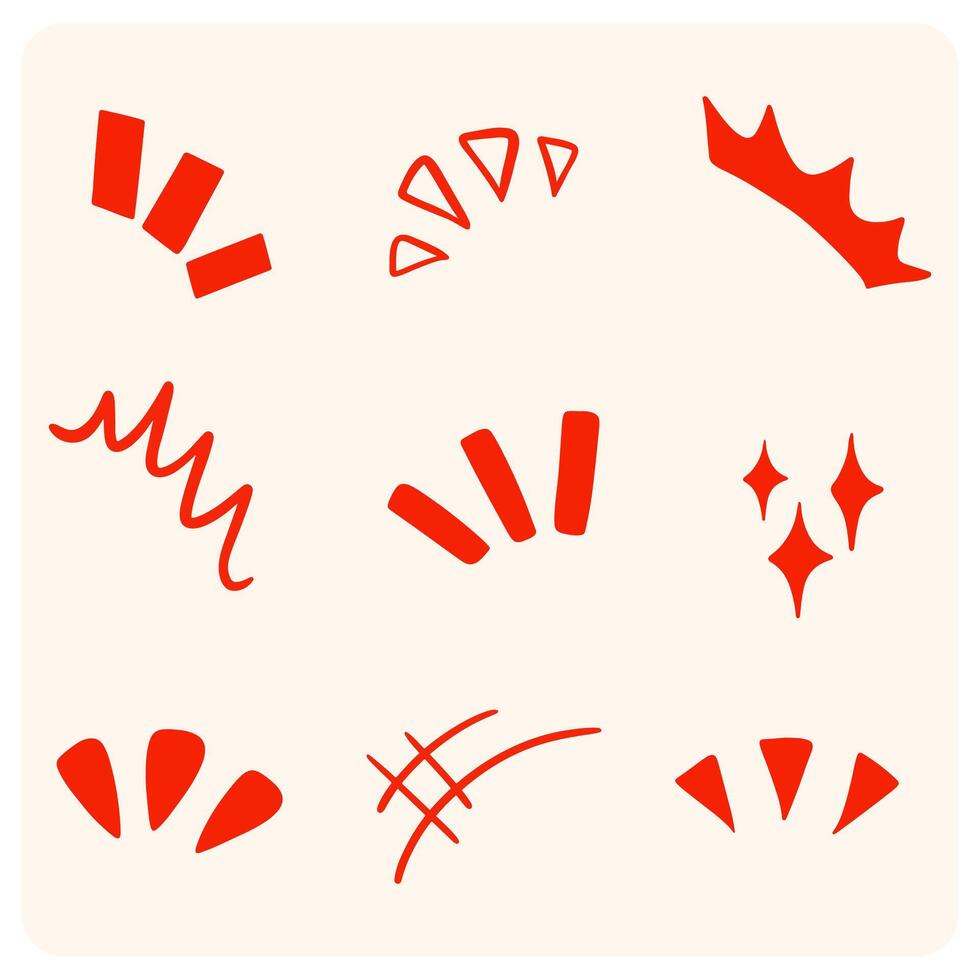 Abstract Red Hand-Drawn Doodle Shapes and Elements vector