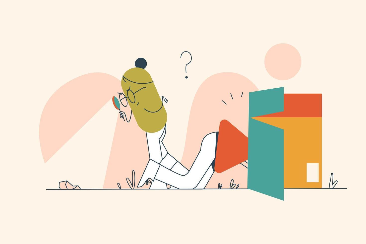 Character investigating a colorful package vector