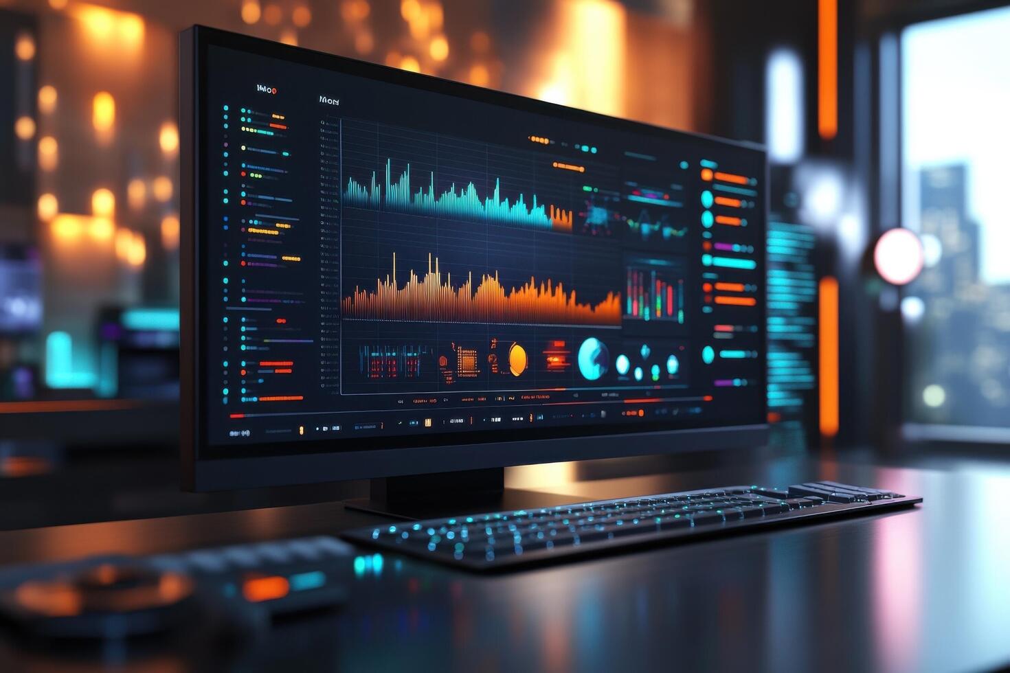 A computer monitor with data graphs on it photo