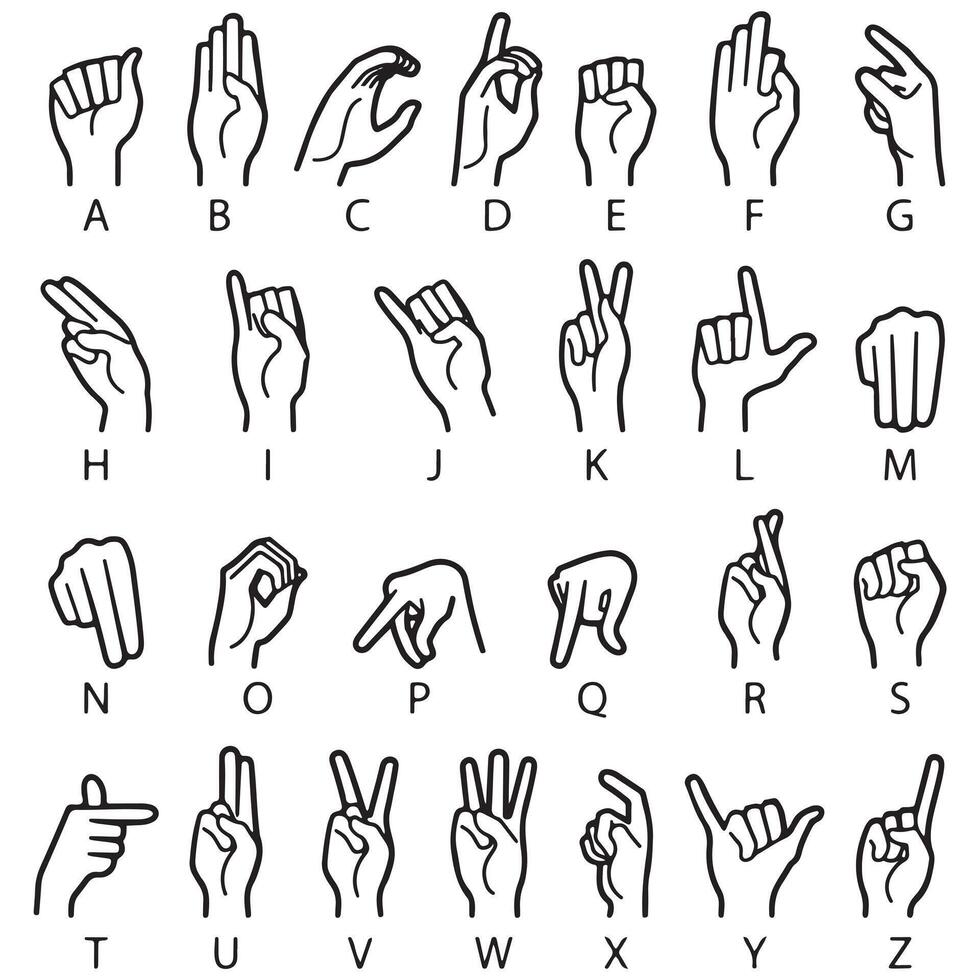 Comprehensive Chart of Hand Gestures for Sign Language Communication vector