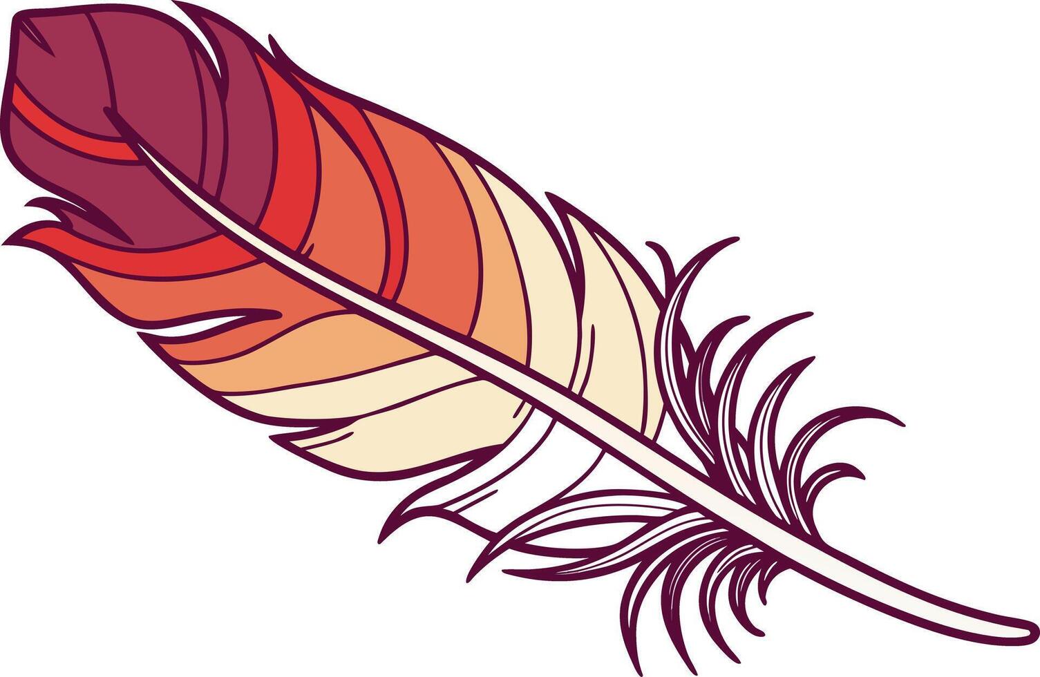 Decorative Rainbow Feather Drawing with Smooth Pattern Realistic Rainbow Feather Painting in Multicolor Style vector