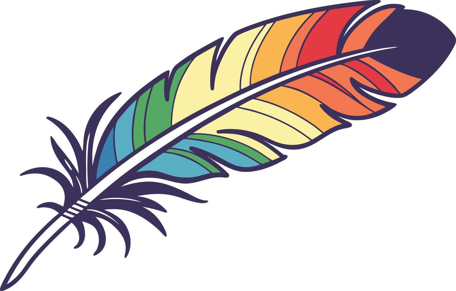 Elegant Rainbow Feather Artwork with Gradient Shades Decorative Rainbow Feather Drawing with Smooth Pattern vector