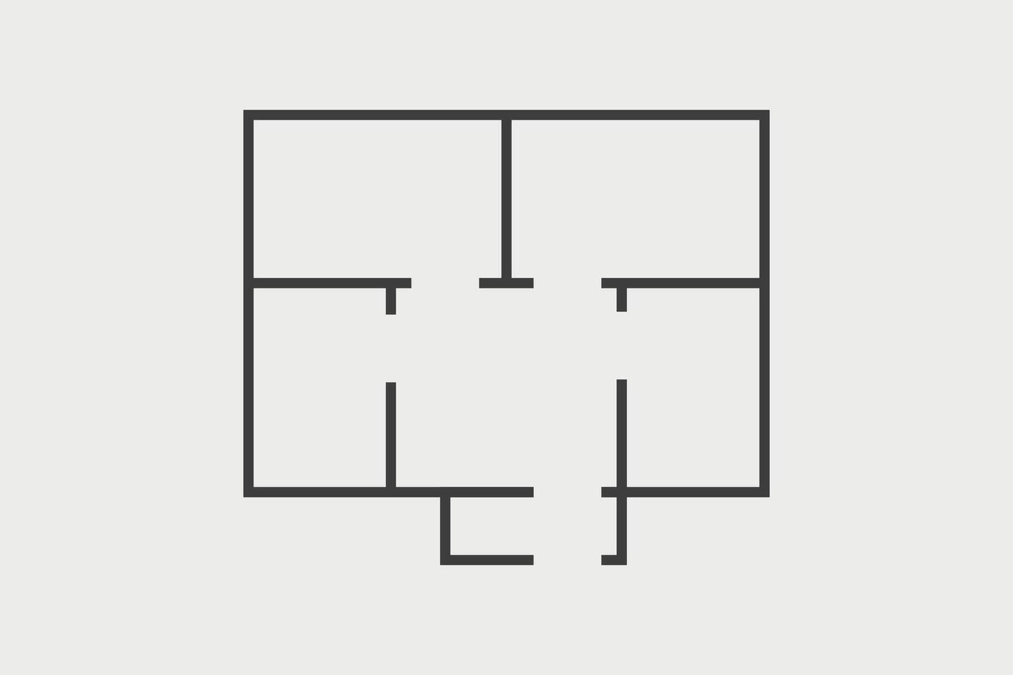 Floor plan simple icon room flat apartment modern unfurnished house line drawing, floor plan project, symbol. Technical architecture draw. Structure shape, build layout with doors and windows vector