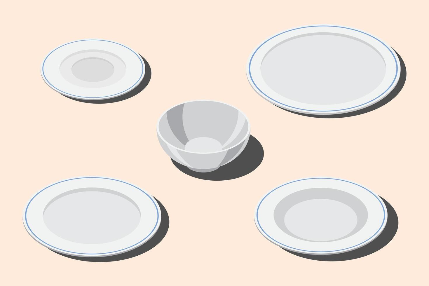 Collection of white plates and a bowl vector