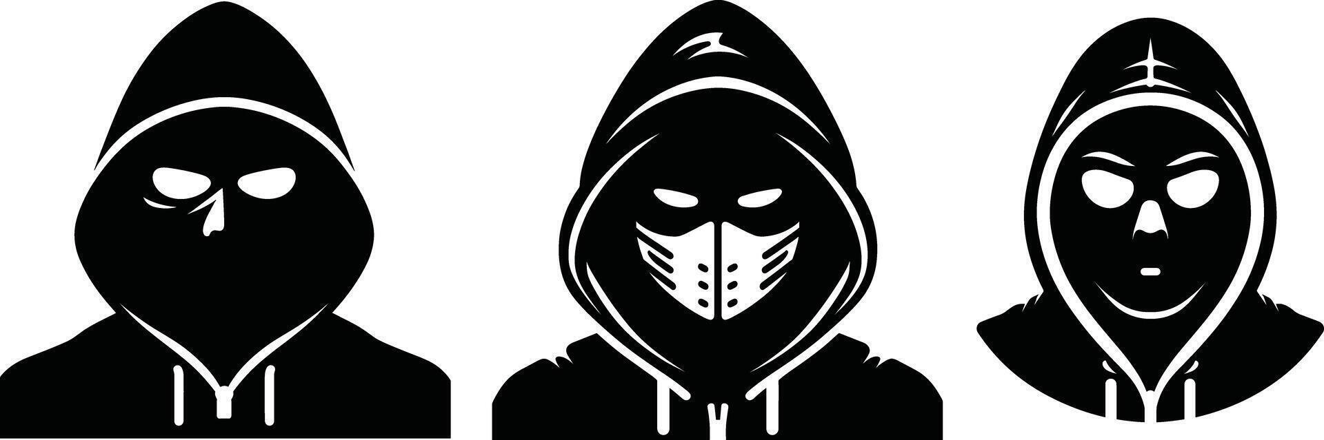 Silhouette of Hacker with Mask Icon Cybersecurity vector