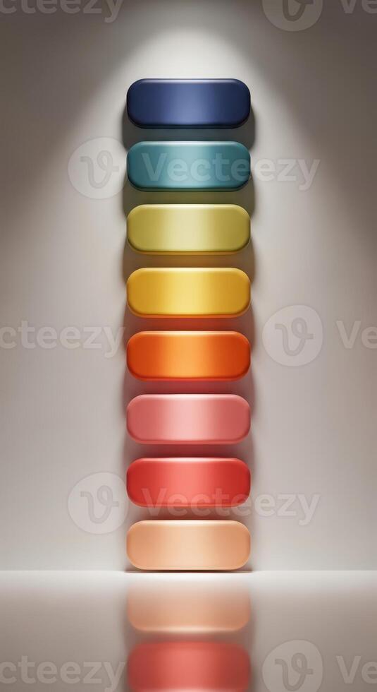 Stack of colorful rounded rectangles isolated on white background photo