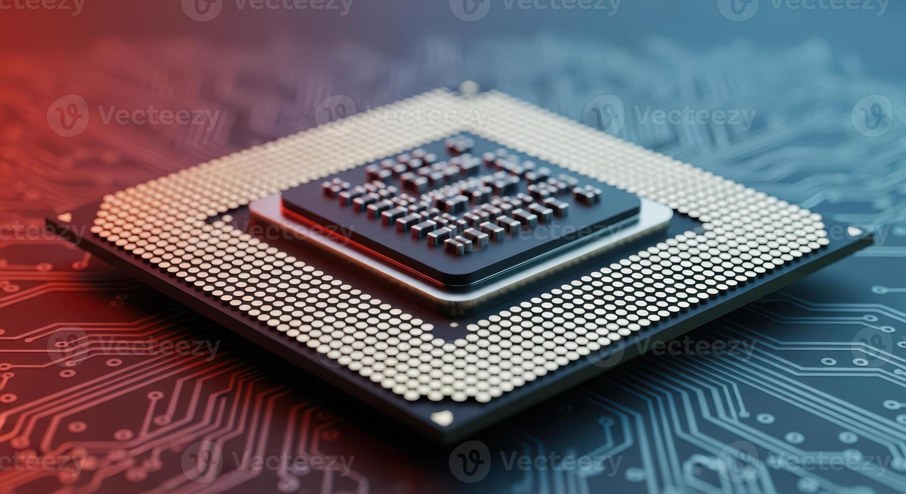 Closeup of a modern computer processor chip on a circuit board photo