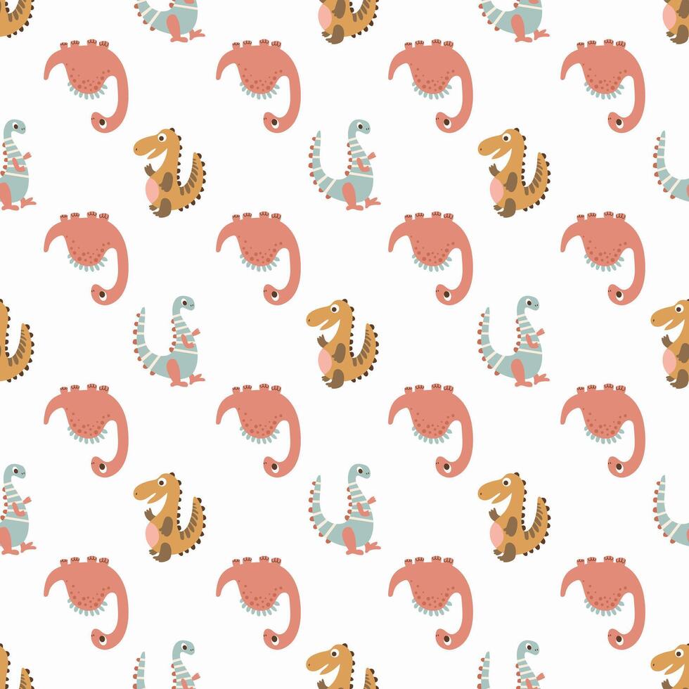 Seamless Pattern with Cartoon Dinosaurs. Endless patterns for your design vector