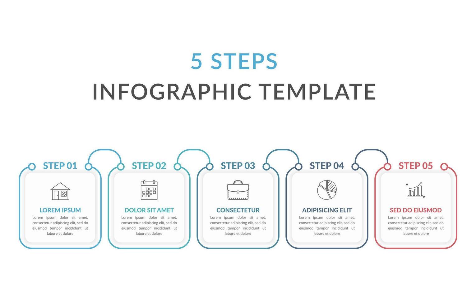 Infographic template with five squares with text and icons, process diagram, workflow, five steps or options vector