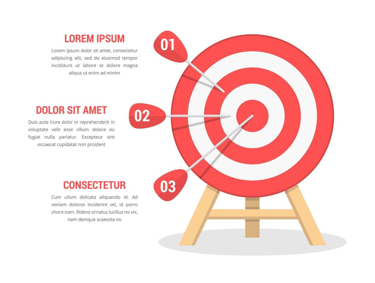 Red target three arrows with stand, three steps to your goal vector