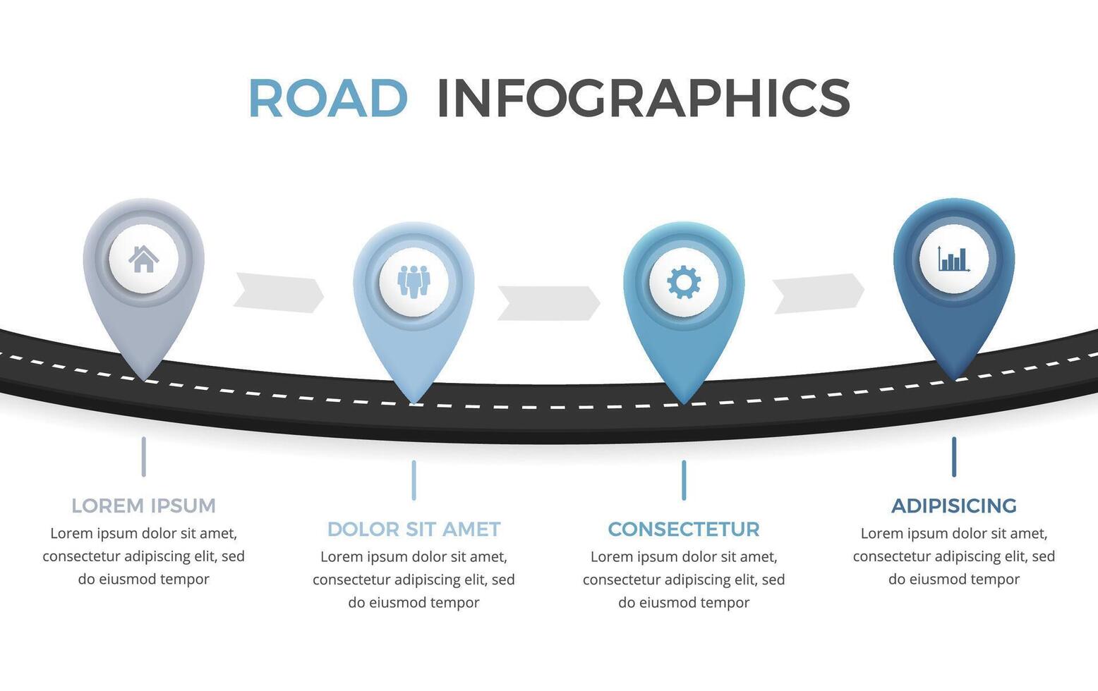 Road infographics template with four elements with place for your icons and text vector