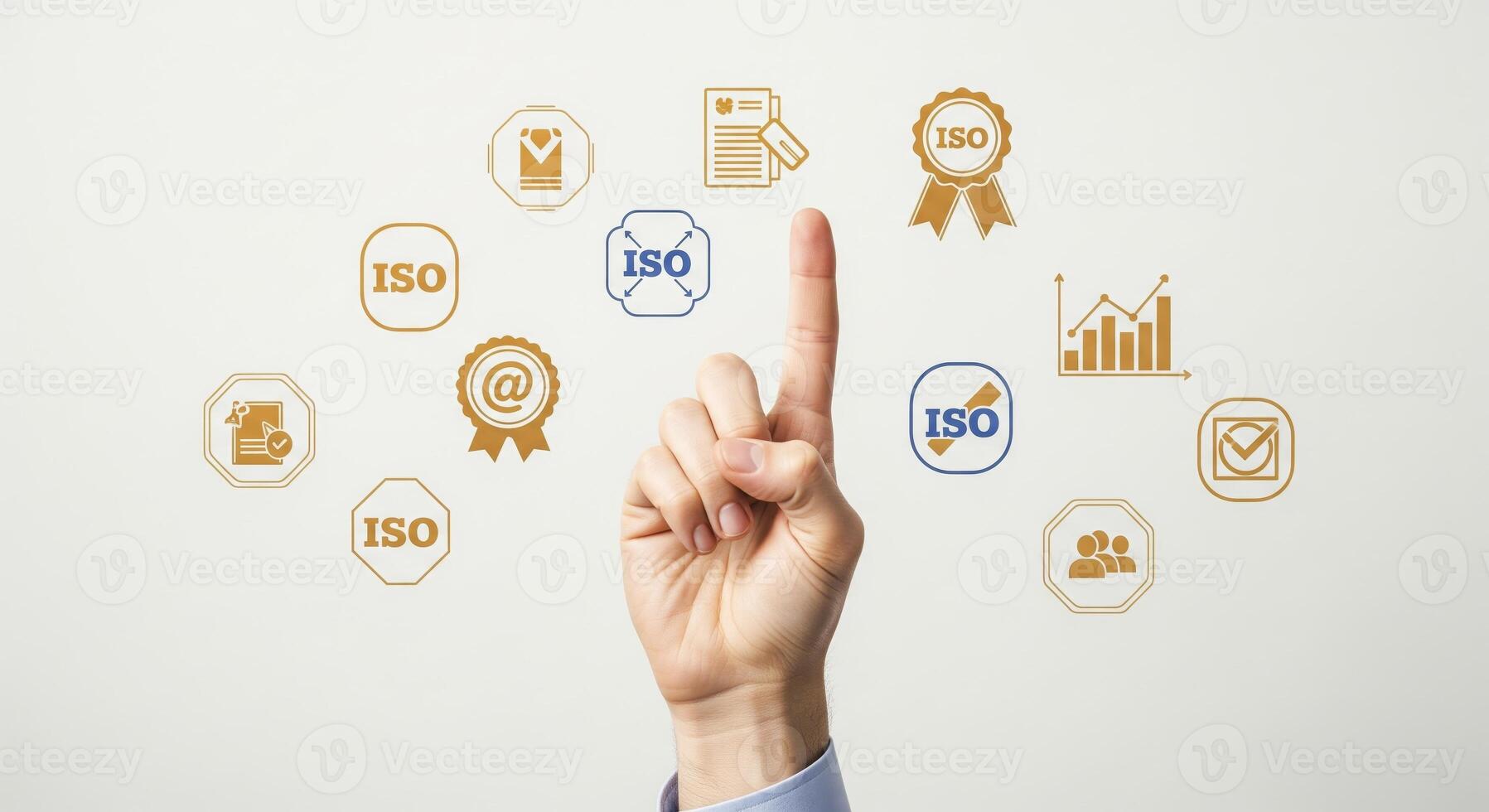 Hand Pointing Towards Multiple ISO Certification Icons photo