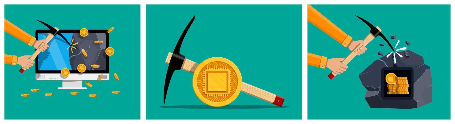Cartoon of cryptocurrency mining tools vector