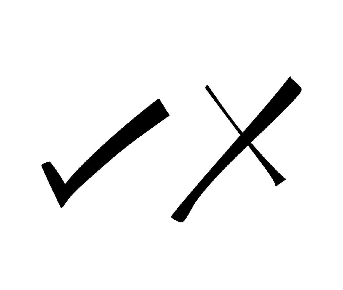 Hand-drawn checkmark and X sym bols Yes and no, right and wrong, true and false vector