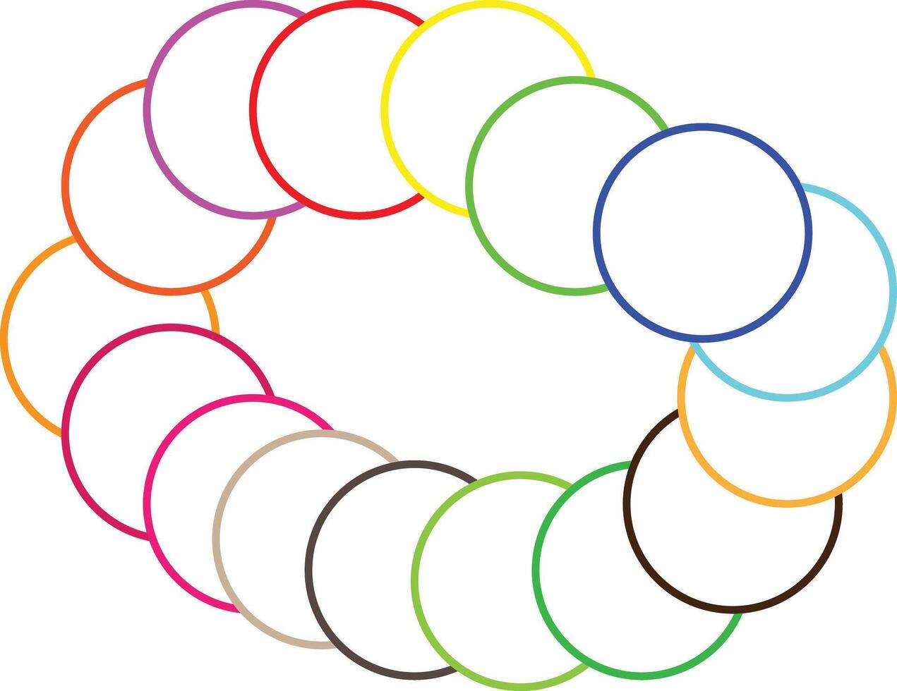 Abstract multicolored overlapping circles arranged in a circular pattern. Perfect for modern graphic design, creative backgrounds, minimal art, posters, and digital design projects vector