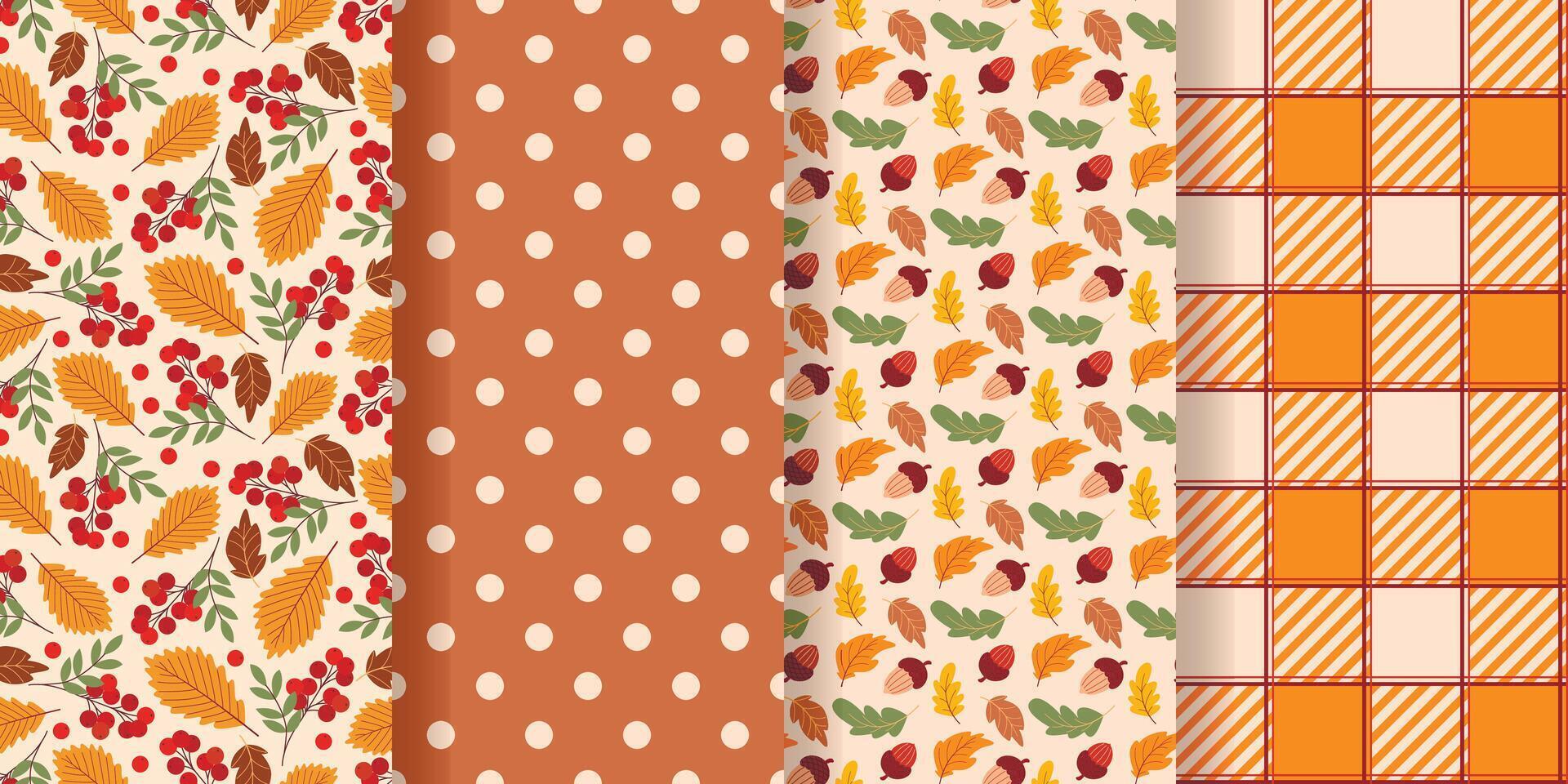 Autumn themed patterns in warm colors vector