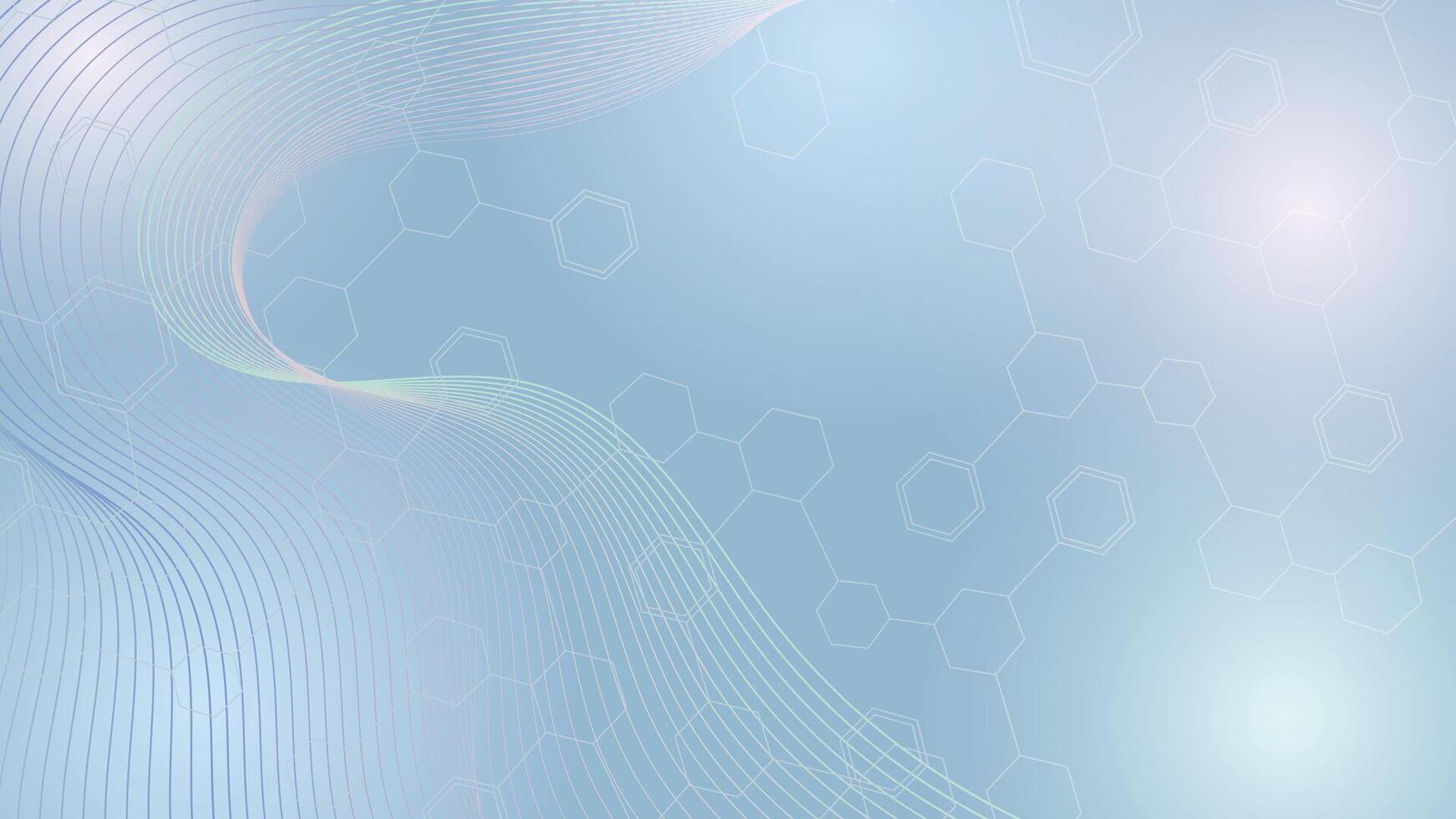 Modern abstract science background featuring smooth flowing lines hexagon molecular patterns and soft blue gradient for research technology and futuristic design themes vector