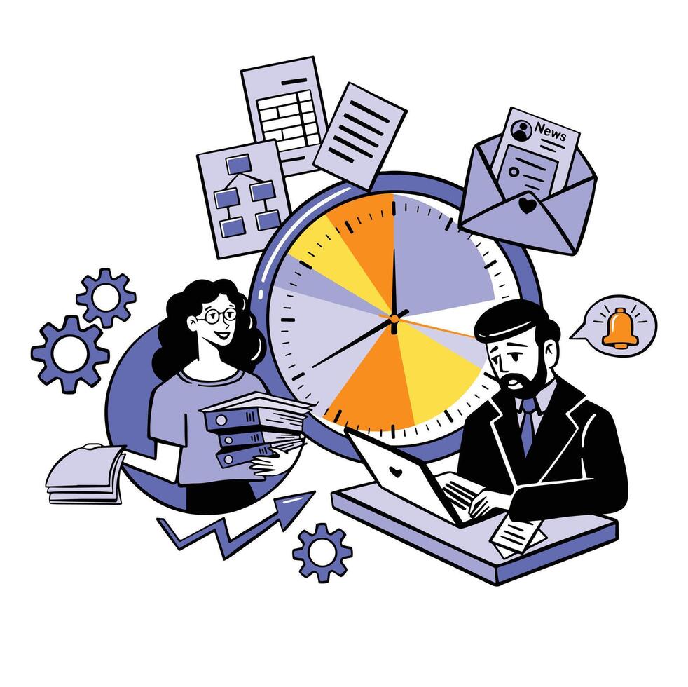 Timing, joint planning in work in flat style vector