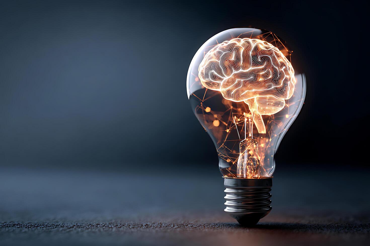 A Luminous Brain Filament and Neural Network Glowing Inside a Lightbulb. photo