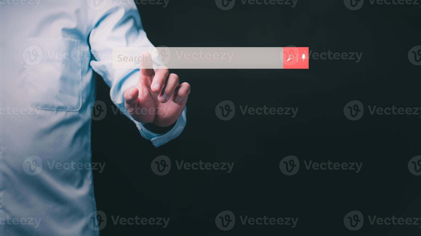 Internet search technology using a toolbar, a businessman touching the search box on the network, search engine optimization, and a search console website photo