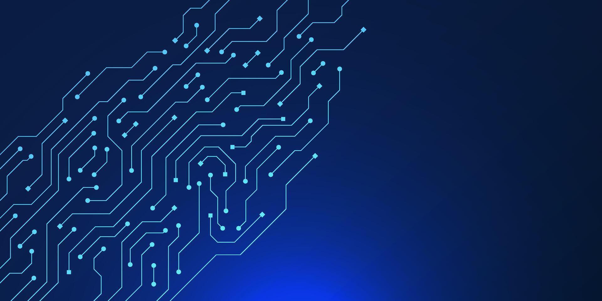 Abstract futuristic blue electronic circuit board with copy space area on dark blue background. High technology pattern vector